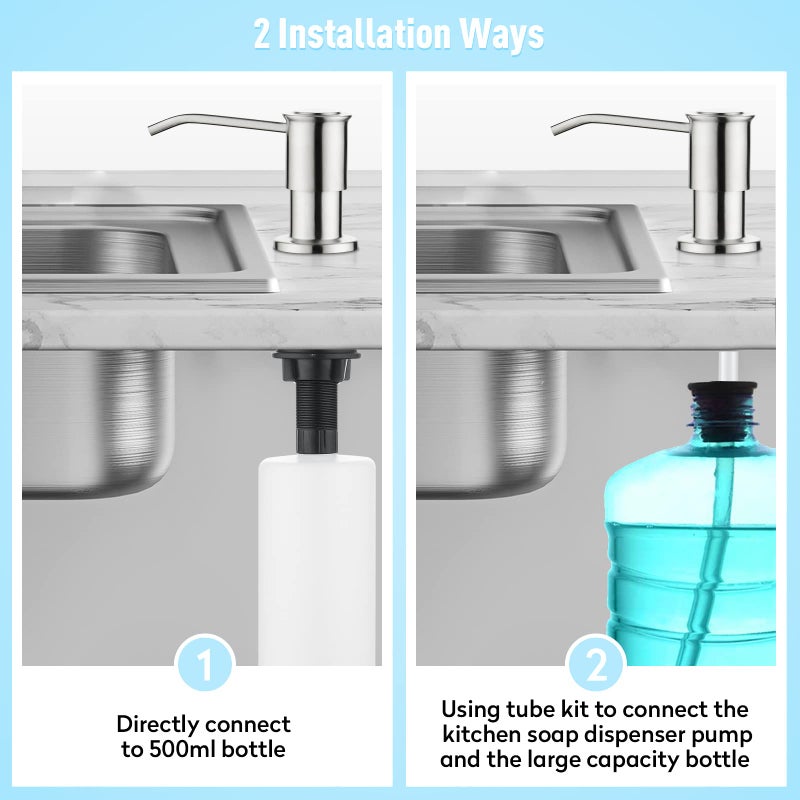 CREA Kitchen Sink Soap Dispenser Countertop for Kitchen Sink, Stainless Stee Built in Sink Soap Dispenser Brushed Nickel for Bathroom â€‹with 39" Tube Large Capacity 17 OZ Bottle - Image 4